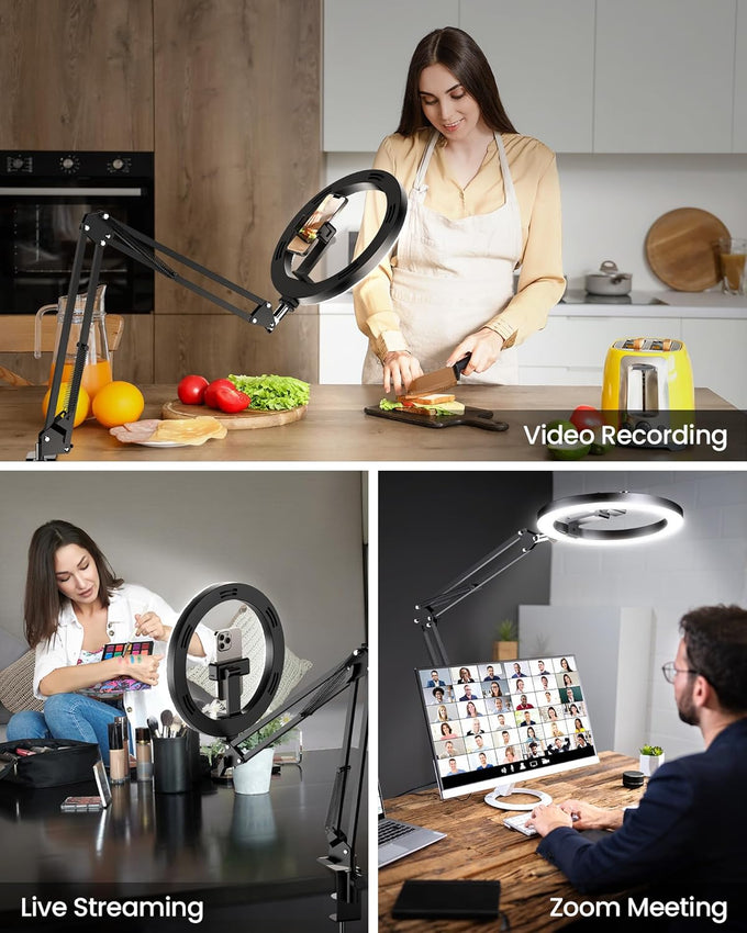 Upgrade Ring Light Overhead Camera Phone Mount for Desk, Evershop 10” Selfie Light with Stand Tripod for iPhone, Light with Phone Holder for Video Recording,Zoom Meeting,Live Streaming Tiktok,YouTube