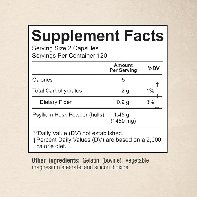 Premium Psyllium Husk Fiber Supplement 1450mg, 240 Capsules
