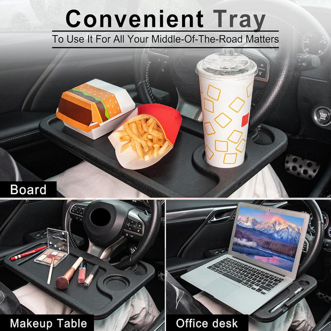 JUSTTOP Car Steering Wheel Desk for Laptop,Multipurpose Travel Car Accessories, Car Seat Stand Trays for Eating, Steering Wheel Under Table Console(Black)