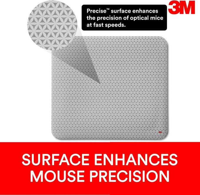 3M Precise Mouse Pad Enhances the Precision of Optical Mice at Fast Speeds, Easy to Clean, Stays in Place, 9 in x 8 in (MP114-BSD1)