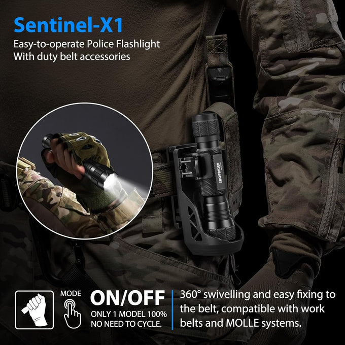 Tactical Flashlights High Lumen-Police 1200 LM Flashlight with Holster for Duty Belt,Single Mode LED Flashlight for Camping/Law Enforcement-Sentinel-X1