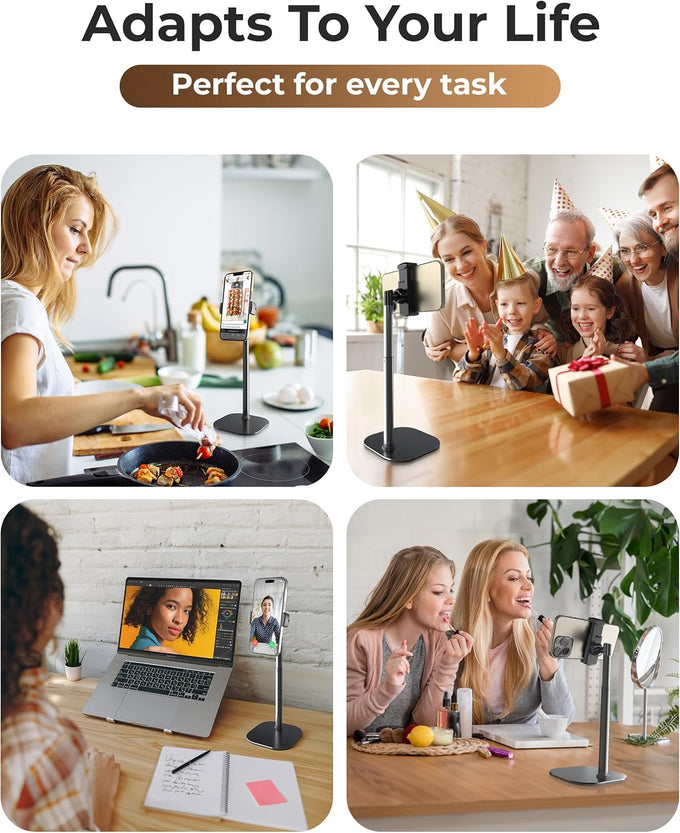 COOPER ChatStand, Adjustable Cell Phone Stand for Desk, Phone Stand for Recording, iPhone Holder for Filming, Small Tripod for iPhone, Fits Samsung, Android Smartphones, (Night Black)
