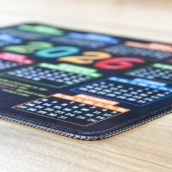 Mouse Pad with Stitched Edge, Computer Mouse Mat with Non-Slip Rubber Base, Mouse Pads for Computers Laptop Mouse 9.6x7.9x0.1 inch, (2026 Calendar Black)