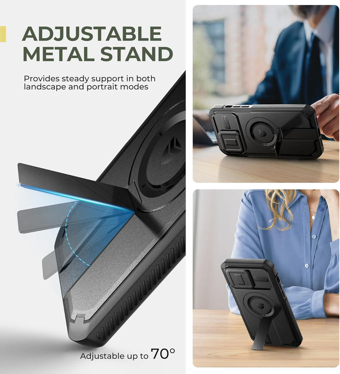 Dexnor for iPhone 14 Pro Max Case with Slide Camera Cover & Adjustable Kickstand & Built-in Screen Protector, Magnetic Rugged Shockproof Bumper Cases Heavy-Duty Magnetic Protective Cover,Black