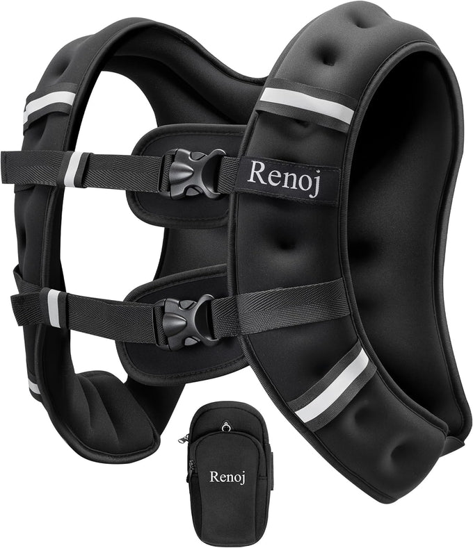 Renoj Weighted Vest for Fitness: 6lb-20lb Fixed Weights, Reflective Strips, Storage Pocket
