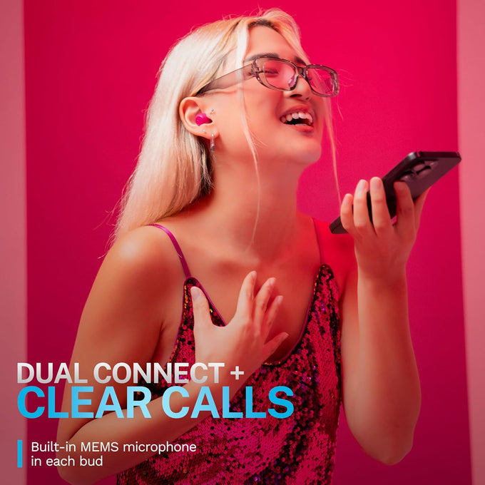 JLab Go Pop ANC True Wireless Earbuds & Charging Case, Fuchsia, Active Noise Cancelling, 10mm Drivers, Dual Connect, Customize Your Sound with App, Be Aware Mode, Compact Fit, MEMS Microphone