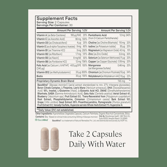 Stonehenge Health Dynamic Brain Bacopa Nootropic Formula with Phosphatidylserine and DHA