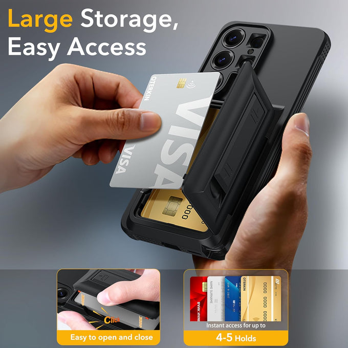 Oterkin for Samsung Galaxy S26 Ultra Wallet Case [4-5 Card Holder] [Kickstand] [RFID Blocking] [Full Camera Protection] [Military Grade Protection] Shockproof Rugged Phone Case for S26 Ultra, Black