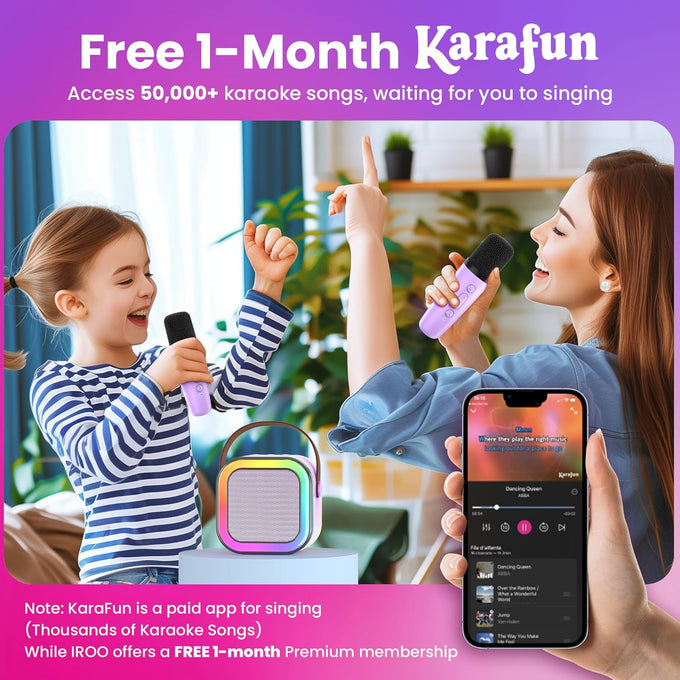 IROO Mini Karaoke Machine for Kids, 2026 TOP Toys Birthday Gifts Ideas for Girls Ages 4, 5, 6, 7, 8, 9, 10, 12+ Years Old, Portable MP3 Player with 2 Wireless Mics for Party