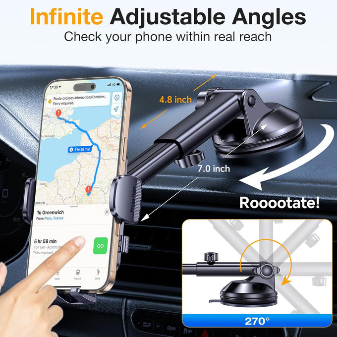 Romuto Phone Holders for Your Car Phone Holder Mount【Super Suction】 Cell Phone Mount for Car Accessories for Women Men Dashboard/Windshield/Vent Truck Stand Camera Mounts for iPhone Samsung