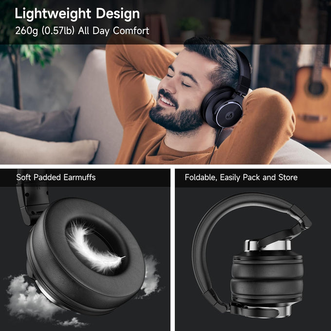Wired Headphones Over Ear, Studio Monitor & Mixing DJ Headphones with 50mm Neodymium Drivers and 1/4 to 3.5mm Jack for Guitar AMP Podcast Piano Keyboard (Black)
