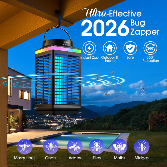 Bug Zapper Outdoor, 4-in-1 4200V Electric Mosquito Zapper, Cordless Rechargeable Bug Zapper Fly Zapper with 5000mAH Battery, Waterproof IP68, Portable & Wireless Insect Zapper for Camping Patio