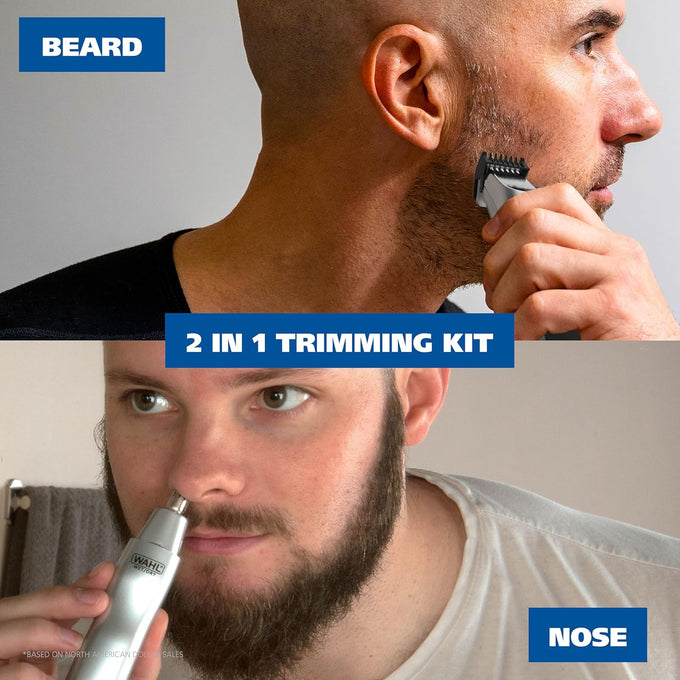 Wahl Groomsman Rechargeable Beard Trimmer kit for Mustaches, Nose Hair, and Light Detailing and Grooming with Bonus Wet/Dry Battery Nose Trimmer – Model 5622v