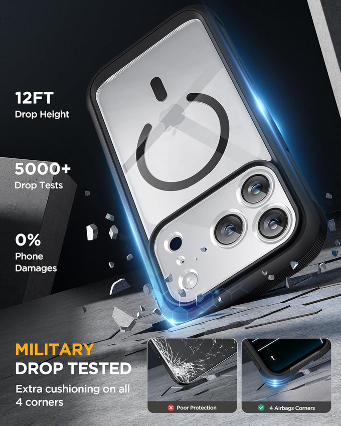 Miracase for iPhone 17 Pro Case 6.3", Full-Body Bumper Military Drop Protection Outdoor Phone Case with Built-in Glass Screen & Full Camera Protector,Camera Control,Compatible with MagSafe,Black