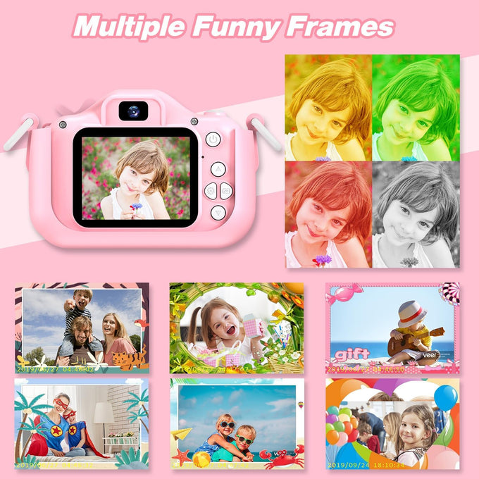 Goopow Kids Camera Toys for 3-8 Year Old Girls Boys,Children Digital Video Camcorder Camera with Cartoon Soft Cover, Best Chritmas Birthday Festival Gift for Kids - 32G SD Card Included