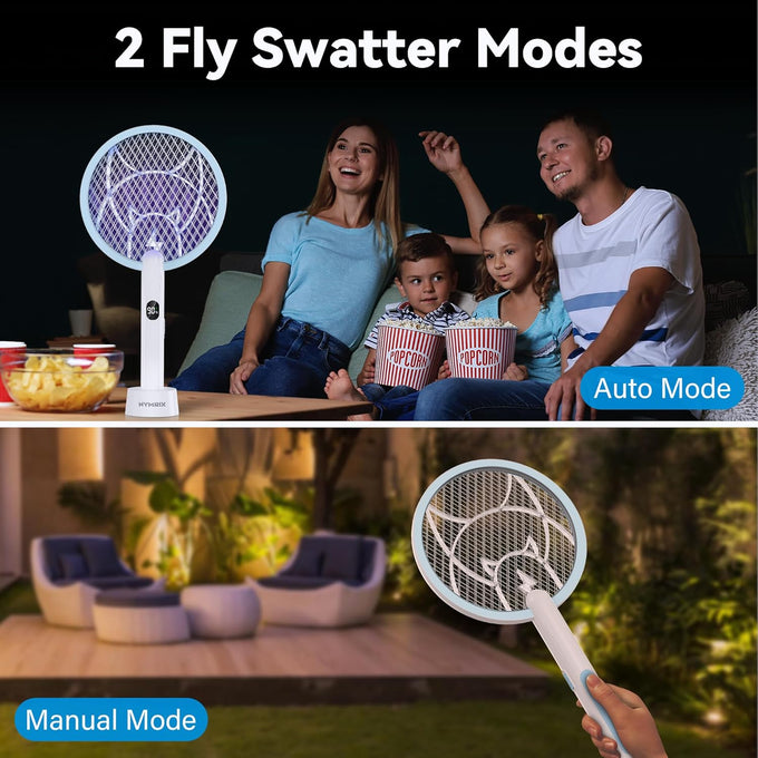 Electric Fly Swatter Racket, 2 in 1 Mosquito Bug Zapper 4100V Handheld Mosquito Killer with 1800 mAh Rechargeable Battery, Purple Light and 3-Layer Safety Mesh for Indoor Outdoor Blue