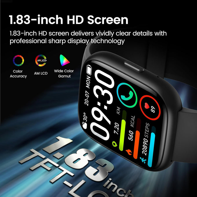 Smart Watch with Alexa Built-in, 1.83" HD Touchscreen Fitness Tracker with Bluetooth Calling, Fitness Watch with Heart Rate/Sleep Monitor, 120+ Sports Modes, IP68 Waterproof Smartwatch for Android iOS