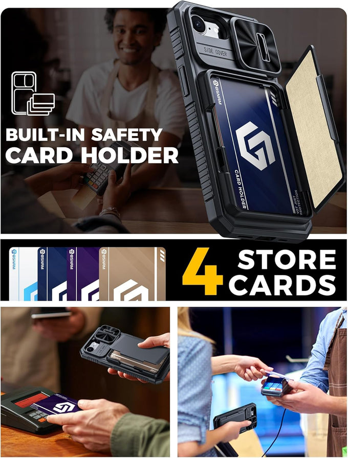 for iPhone 17e Case/iPhone 16e Case Wallet, Built-in Card Holder (4-5 Cards), RFID Blocking,Camera Control Button, Slide Camera Cover, Shockproof Rugged Phone Case for iPhone 17e/16e, Black