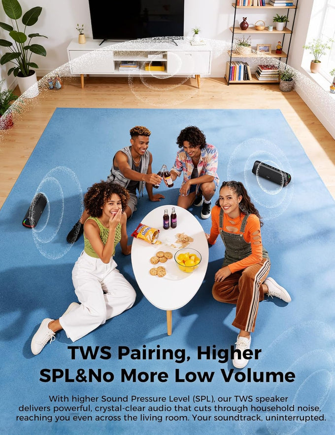 Bluetooth Speaker with HD Sound, Portable Wireless, IPX5 Waterproof, Up to 20H Playtime, TWS Pairing, BT5.3, for Home/Party/Outdoor/Beach, Electronic Gadgets, Birthday Gift (Black)