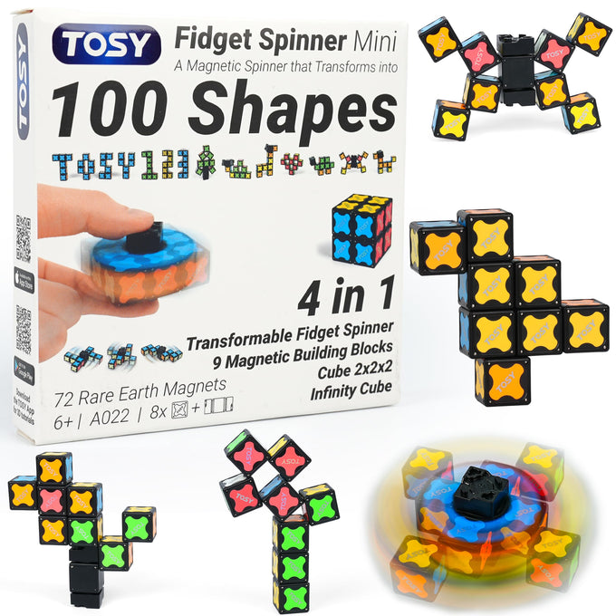 TOSY Magnet Fidget Spinner Mini - 8 Blocks, 3 in 1 Toy: Transformable Fidget Spinner, Infinity Cube, 2x2 Puzzle Cube, Easter Birthday Gift for Kids/Adults, STEM Sensory Stress Relief Toy