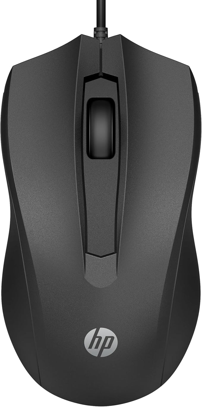 HP Wired Mouse 100 - Precise Optical Sensor with 1600 DPI - Easy USB Connection - Ambidextrous Design - 3 Button Control & Built-in Scrolling - Multi-OS Compatible (6VY96AA#ABL)