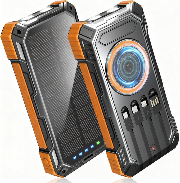 Solar Power Bank,49800mAh Wireless Portable Phone Charger with Built-in 4 Cables,22.5W Fast Charging External Battery Pack PD 3.0 USB-C In/Output for iPhone,iPad,Android,Perfect for Camping, Hiking