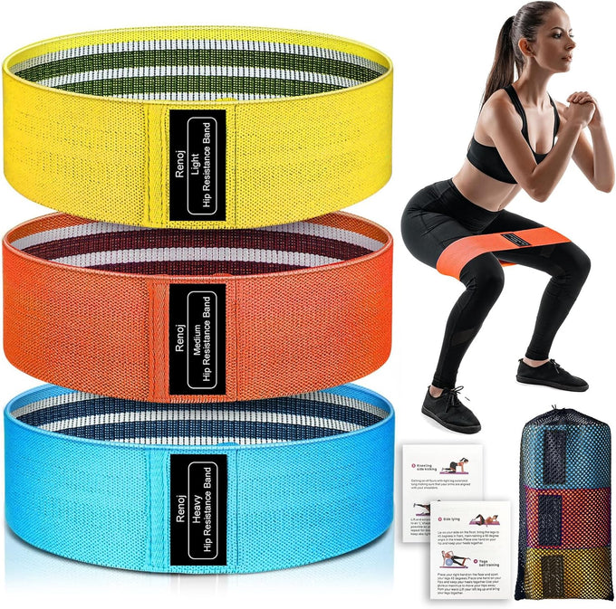 Renoj Resistance Bands Set: 3 Fabric Loops for Pilates, Yoga, Home Gym, Booty, Leg Training