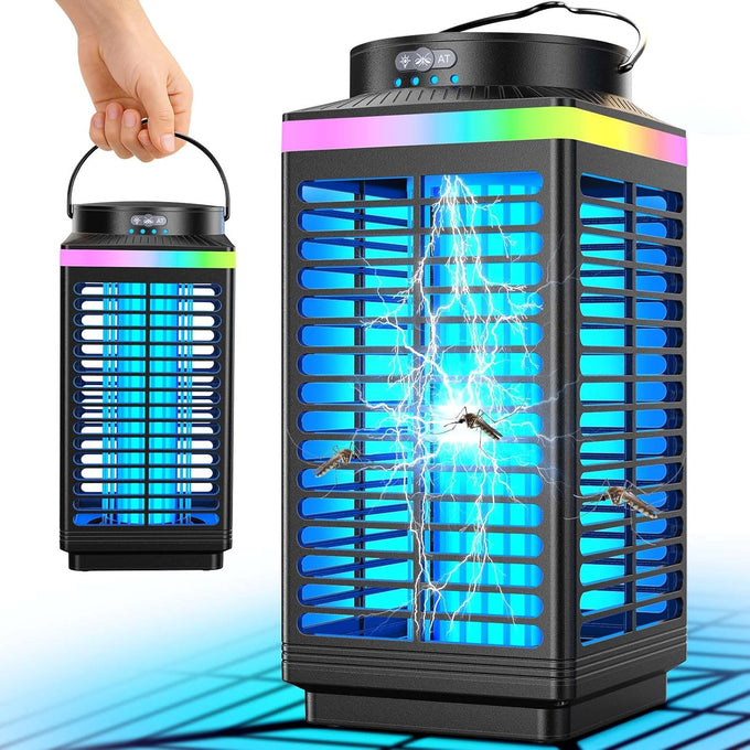 Bug Zapper Outdoor, 4-in-1 4200V Electric Mosquito Zapper, Cordless Rechargeable Bug Zapper Fly Zapper with 5000mAH Battery, Waterproof IP68, Portable & Wireless Insect Zapper for Camping Patio