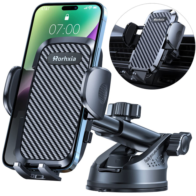 Rorhxia 3-in-1 Phone Mount for Car [2025 Most Stable and Flexible Suction Cup] Vent Dashboard Windshield Cell Phone Holder Car Fit for iPhone, Samsung, All Phone