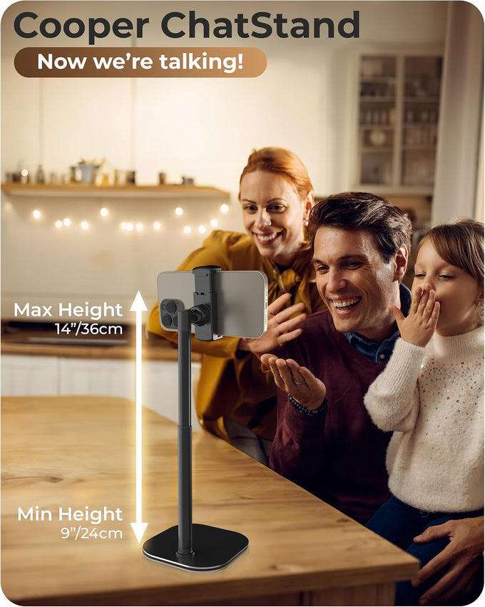 COOPER ChatStand, Adjustable Cell Phone Stand for Desk, Phone Stand for Recording, iPhone Holder for Filming, Small Tripod for iPhone, Fits Samsung, Android Smartphones, (Night Black)
