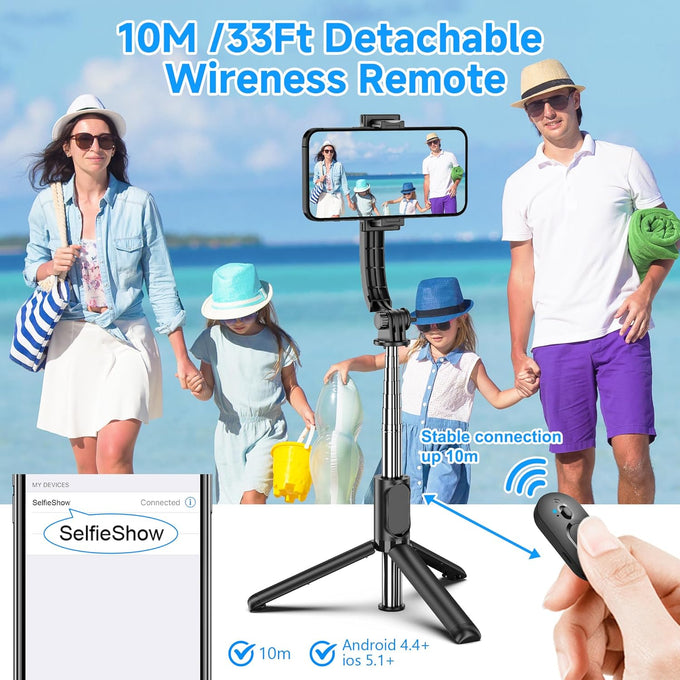 SelfieShow Extendable Selfie Stick Tripod – Wireless Remote, Portable & Lightweight for iPhone & Samsung