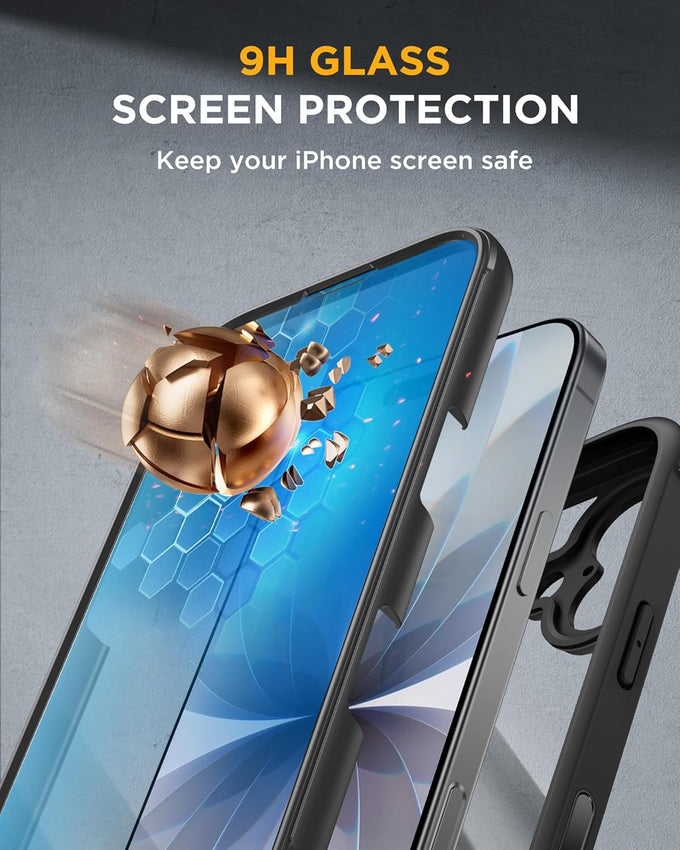Miracase for iPhone 17 Case 6.3'', Full-Body Bumper Military Drop Protection Outdoor Phone case with Built-in Glass Screen &Camera Control,Easy Installation,No Gap,Compatible with MagSafe,Black