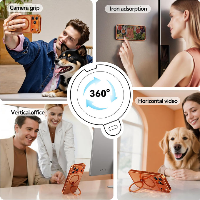 CASEKOO 360 Spin Magnetic Stand for iPhone 17 Pro Max Case [Fit for MagSafe][17FT Military Protection] Slim Hand-Polished Frame Titanium Alloy Sturdy Stand 6.9", Glossy Cosmic Orange