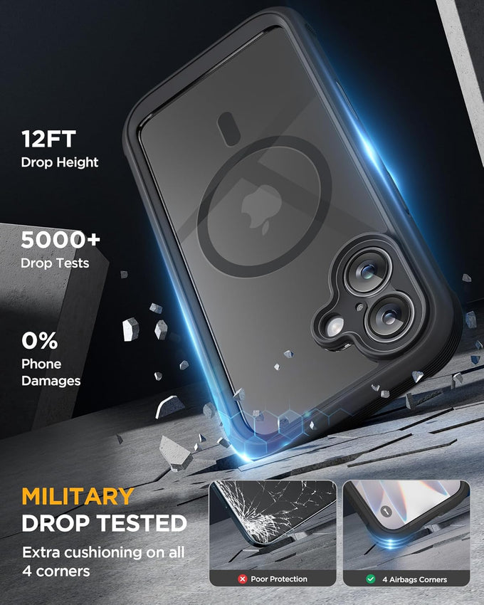 Miracase for iPhone 17 Case 6.3'', Full-Body Bumper Military Drop Protection Outdoor Phone case with Built-in Glass Screen &Camera Control,Easy Installation,No Gap,Compatible with MagSafe,Black