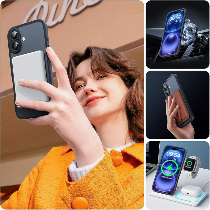 TOCOL Magnetic for iPhone 16 Case, Compatible with Magsafe, Upgraded Full Camera Protection, Drop Protection, Translucent Matte Back Bumper Phone Cover 6.1-Inch（Black）