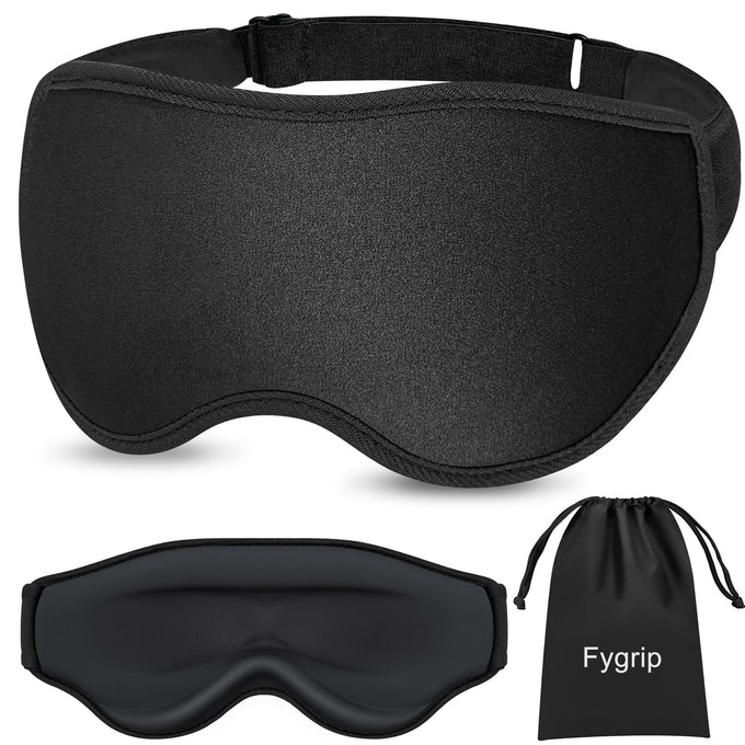 3D Eye Mask Sleep Mask for Men & Women, 100% Pressure-Free & Light Block-Out Eye Mask for Sleep with Easy Adjustable Strap, Night Eye Cover for Travel, Black