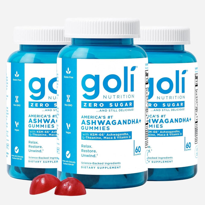 Goli Zero Sugar Ashwagandha Gummies with KSM-66, L-Theanine, Maca and Vitamin D - No Sugar Alcohols - Vegan, Keto-Friendly, Non-GMO