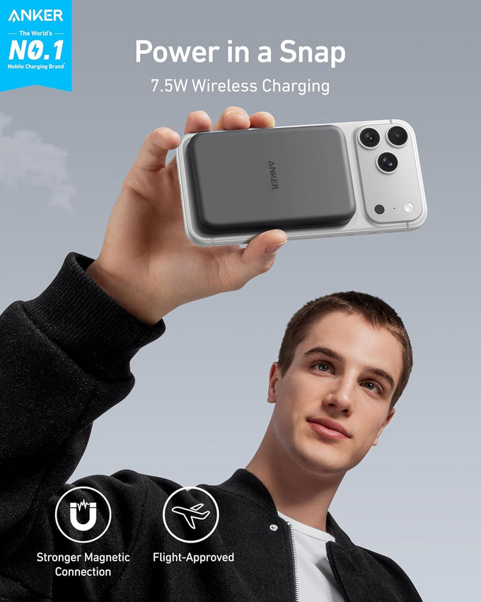 Anker 621 Magnetic Portable Charger (MagGo), 5,000mAh Wireless Power Bank with USB-C Cable, Magsafe-Compatible Battery Pack for iPhone 16/15/14/13/12 Series