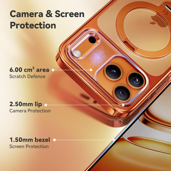 CASEKOO 360 Spin Magnetic Stand for iPhone 17 Pro Max Case [Fit for MagSafe][17FT Military Protection] Slim Hand-Polished Frame Titanium Alloy Sturdy Stand 6.9", Glossy Cosmic Orange