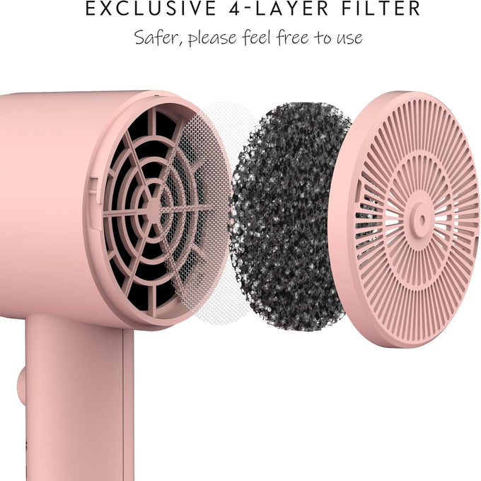 AINA Ionic Hair Dryer with Diffuser, Ceramic Blow Dryer with Cold Shot & Turbo Heat (Babe Pink)