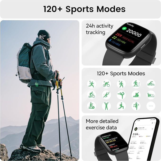 Smart Watch with Alexa Built-in, 1.83" HD Touchscreen Fitness Tracker with Bluetooth Calling, Fitness Watch with Heart Rate/Sleep Monitor, 120+ Sports Modes, IP68 Waterproof Smartwatch for Android iOS