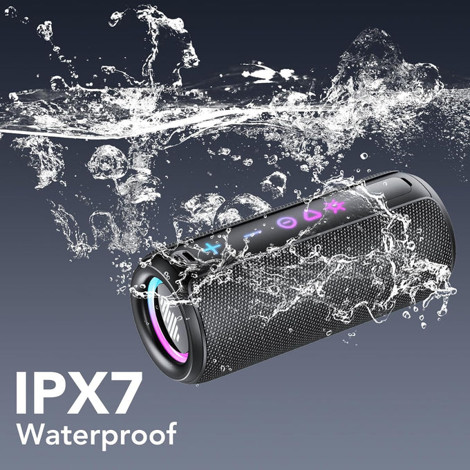TIMU Portable Bluetooth Speaker, 25W Super Loud Wireless Speaker: Boost Bass 3.0, Bluetooth 5.4, 30H Playtime, 8 RGB Modes, IPX7 Waterproof, TWS Pairing, for Outdoor/Home/Party, Gift Ideas（Black）