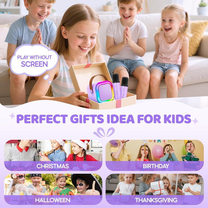 IROO Mini Karaoke Machine for Kids, 2026 TOP Toys Birthday Gifts Ideas for Girls Ages 4, 5, 6, 7, 8, 9, 10, 12+ Years Old, Portable MP3 Player with 2 Wireless Mics for Party