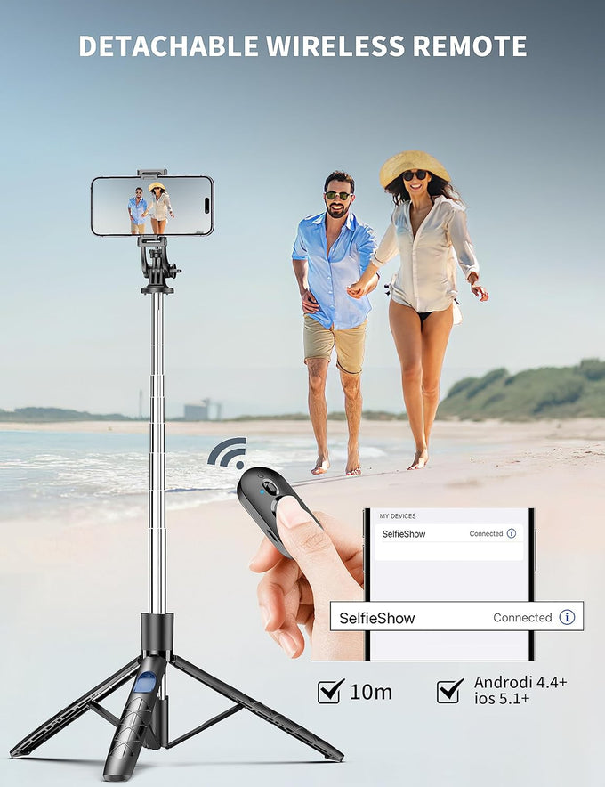 71" Phone Tripod & Selfie Stick, All in One Extendable Cell Phone Tripod with Wireless Remote, Tripods Stand for iPhone & Travel Selfie Stick 360° Rotation Compatible with iPhone Android, Camera