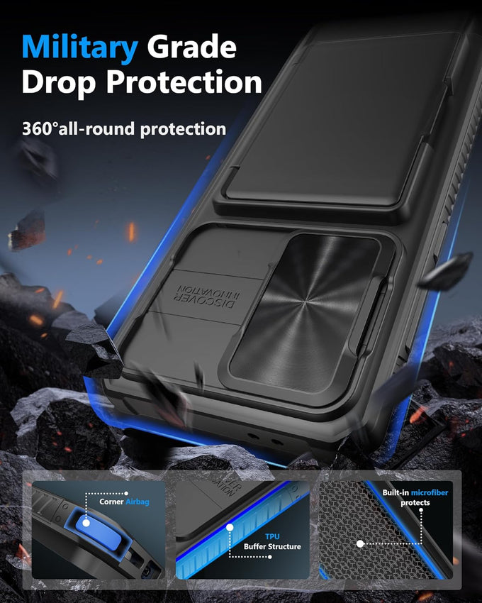 ATATOO for Samsung Galaxy S25 FE Case Wallet, Built-in Card Holder (3-5 Cards) [RFID Blocking] & Slide Camera Cover, Military Grade Protection, Rugged Phone Case for Galaxy S25 FE 6.7" 2025, Black