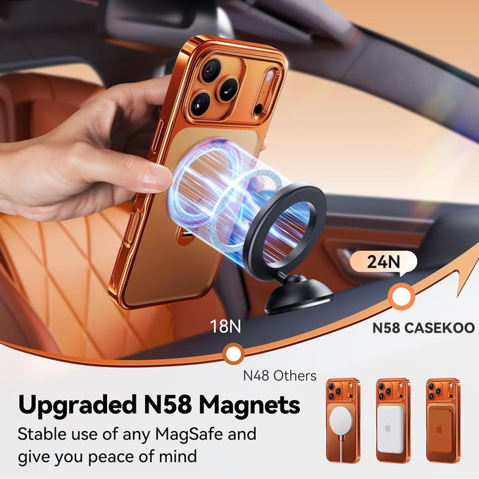 CASEKOO 360 Spin Magnetic Stand for iPhone 17 Pro Max Case [Fit for MagSafe][17FT Military Protection] Slim Hand-Polished Frame Titanium Alloy Sturdy Stand 6.9", Glossy Cosmic Orange