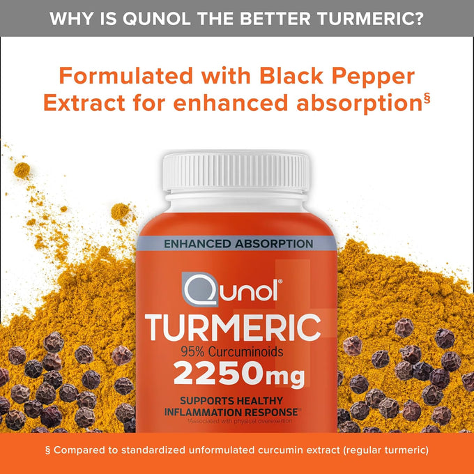Qunol Turmeric Curcumin 2250mg, Black Pepper Extract, Supports Joint Health, 90 Capsules