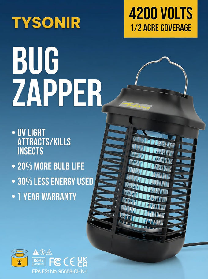 Bug Zapper 4200V for Outdoor and Indoor, 9.84 Ft Power Cord with Switch, Waterproof Electric Mosquito Zappers(3rd Generation), Mosquito lamp, Electronic Bug Zapper Light Bulb