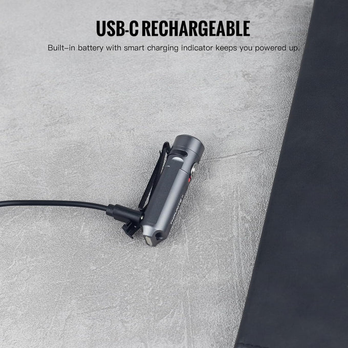 ThruNite Ti Mini Keychain Flashlight, USB-C Rechargeable EDC Pocket Light, Bright 650 Lumens Small Keychain Gadget for Camping, Everyday Carry, Indoor Outdoor Use (Grey Cool White)