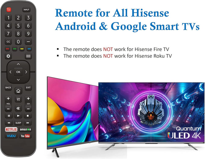 Universal for All Hisense-TV-Remote Compatible with All Hisense 4K LED HD UHD Smart TVs - Not for fire & roku TV